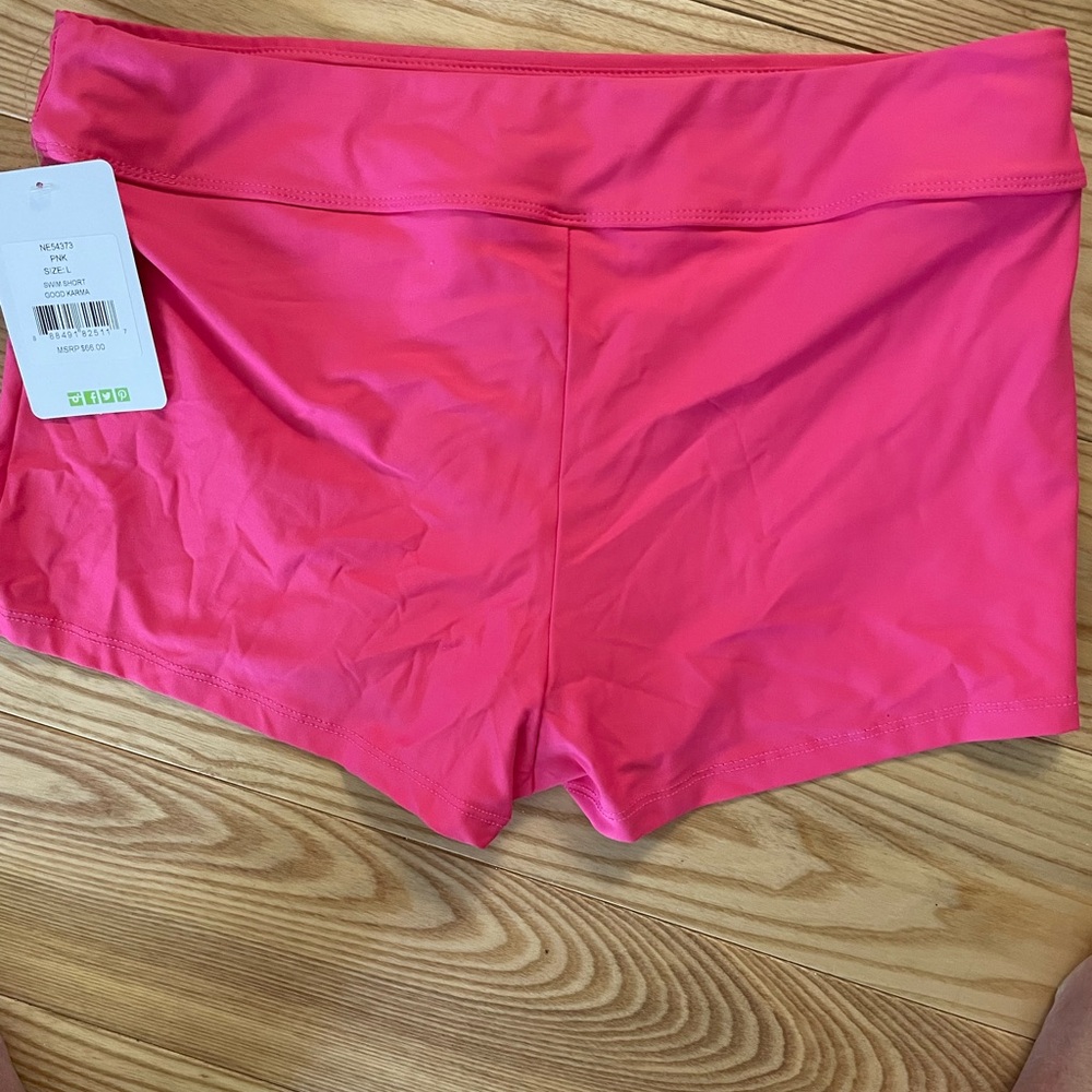 Tropical Print Bikini Top and Pink Swim Shorts - Picture 3 of 6